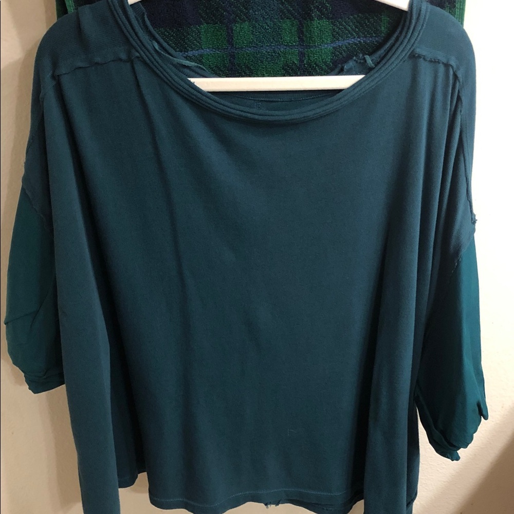 Free People Teal Drop-Shoulder Long Sleeve Top